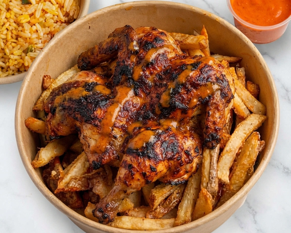 Saucy chicken served with warm bread at Poyos Chicken in downtown London, Ontario