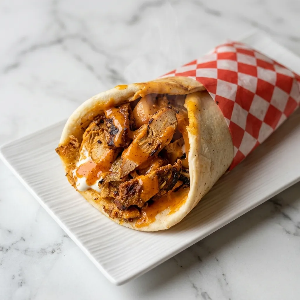 Poyos Wrap packed with piri piri chicken at Poyos Chicken in London, Ontario